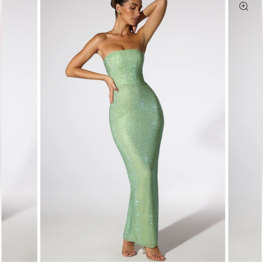 Embellished Strapless Evening Gown in Sage Green